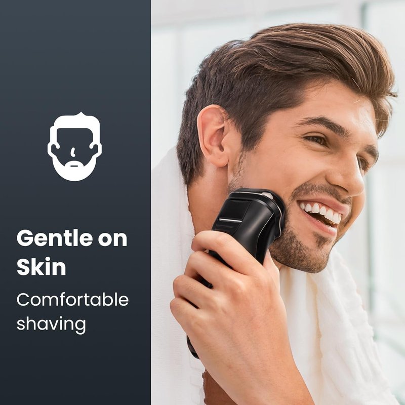 Electric Razor for Men Cordless: Wet/Dry Rotary Shaver Waterproof - USB Fast Charging & Sensitive Skin Care - Pop up Trimmer & Precision Blades Upgraded B2 Black-Silver