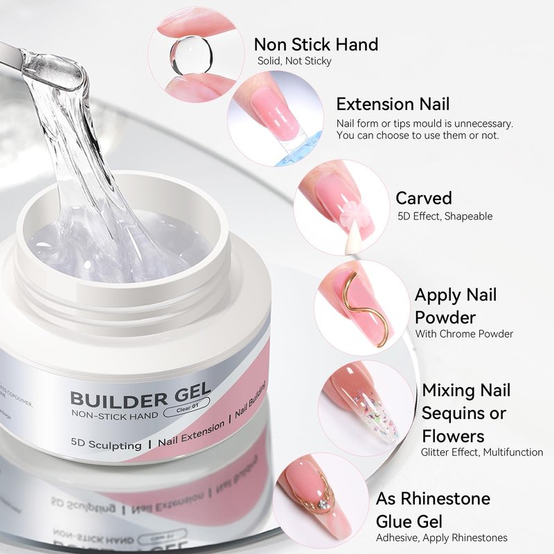 BORN PRETTY Builder Gel for Nails,60g Clear Hard Gel for 3D Sculpting & Nail Extension,Non-Sticky Soak Off U V Gels with Silicone Mold,Salon & Home DIY Nail Art Kit