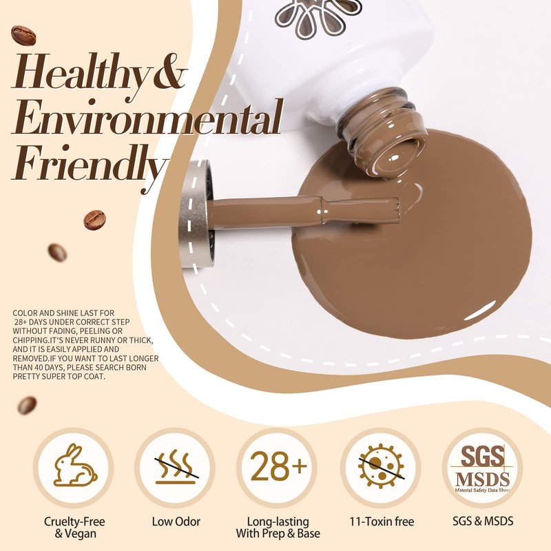 Born Pretty Gel Nail Polish 6 Colos,Nude Brown Skin Tone,Roasted Chestnuts Chocolate Gel Polish Collection Neutral Beige Khaki Gel Polish Kit All Seasons Nail Art Manicure DIY for Home Salon
