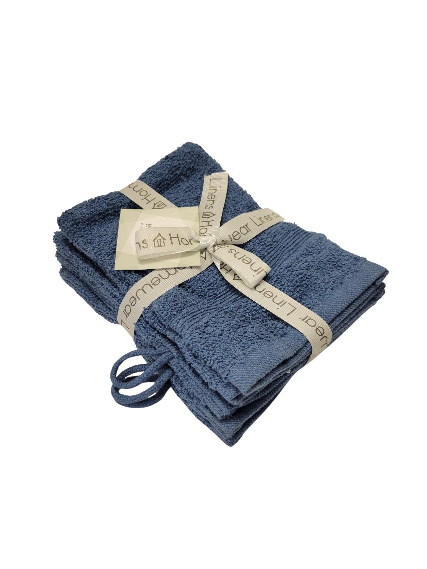Homewear High Rise Stripe 6 Pack 6 x 8.5 Wash Mitt Set, Low Twist, Highly Absorbent, Gentle Hand and Face Cloth, European Style with Loop, Indigo