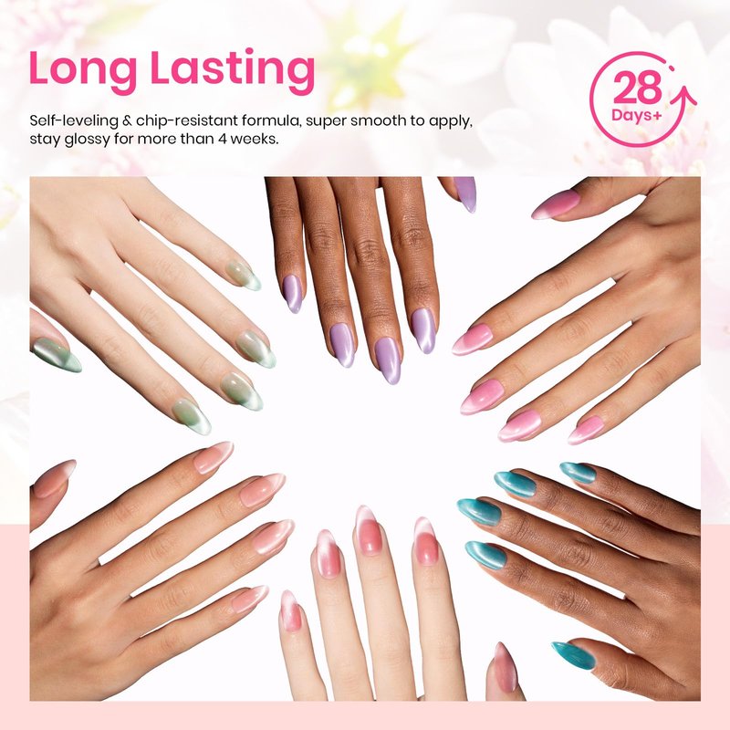 Beetles Cat Eye Gel Nail Polish Set, 6 Colors Fairy Garden Pastel Spring Shimmer Glitter Gel Polish Kit Pink Red Blue Orange Green Purple Velvet Gel Soak Off UV Magnet Nail Art DIY Gift for Women