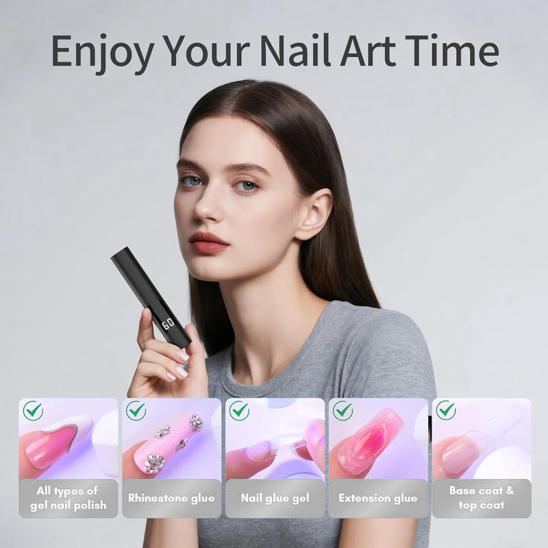 Skiennix Handheld UV Nail Lamp - Rechargeable Mini Dryer with LCD Display | Portable Gel Nail Tool