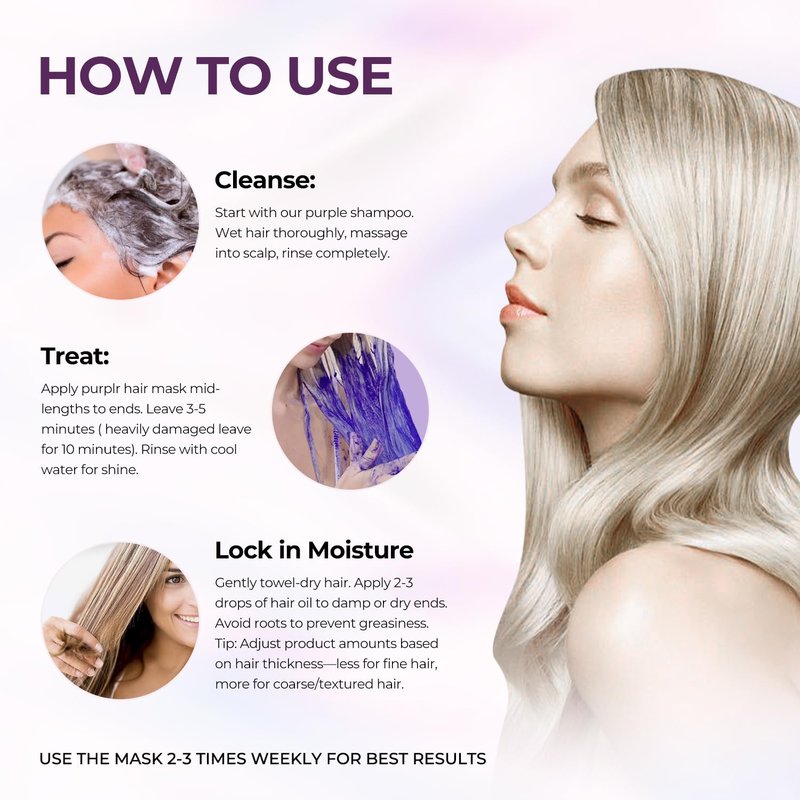Karseell Purple Hair Mask and Argan Oil Set for Blonde, Silver and Gray Hair, Brass Toning Deep Conditioner for Color-Treated, Bleached or Highlighted Hair, 16.9 oz and 1.69 oz