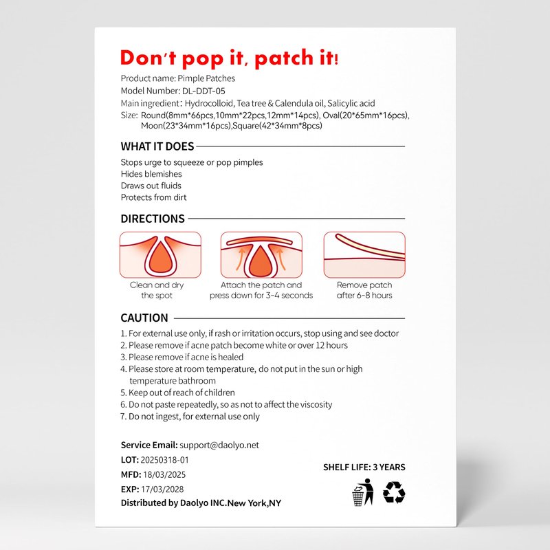 Daolyo Large Acne Pimple Patches for Face, 6 Sizes 142 Counts Big Hydrocolloid Bandages for Body, Forehead, Chin, Nose, Neck & Chest(Round, Oval, Moon, Square)