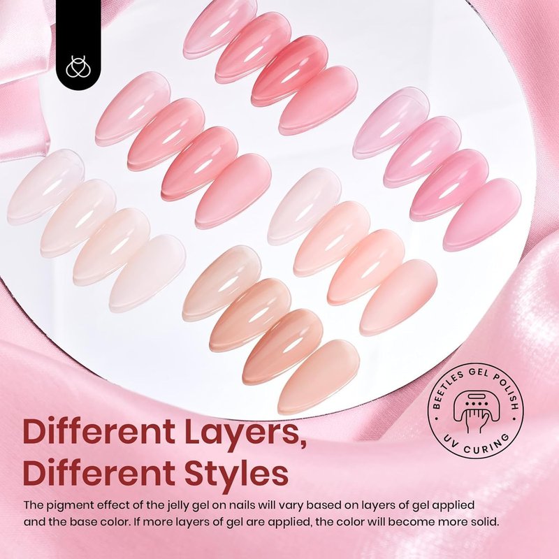 Beetles Nude Gel Nail Polish Set - 6 Colors Jelly Gel Polish Kit Nude Pink Neutral Nail Art Design Sheer Translucent Gel Nail Kits Soak Off Uv Nail Lamp Cured Nail Manicure Gift for Women
