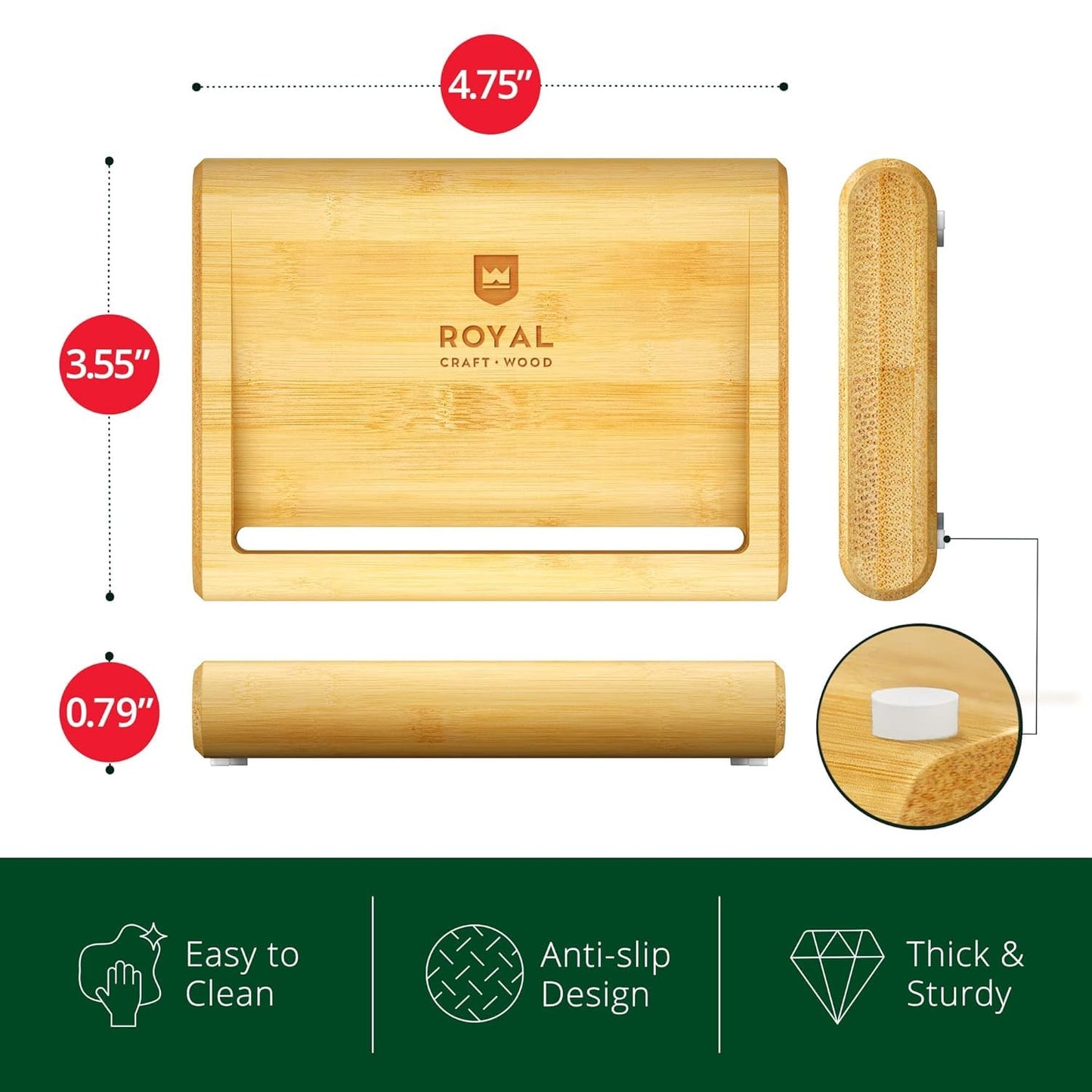 Royal Craft Wood Bamboo soap Dish, Bathroom and Shower soap Holder, Self draining Kitchen soap Tray