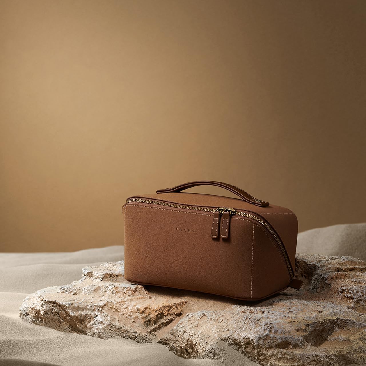 Travel Makeup Bag - Large Capacity Waterproof PU Leather Cosmetic Organizer | Flat Open Toiletry Bag for Skincare & Brushes