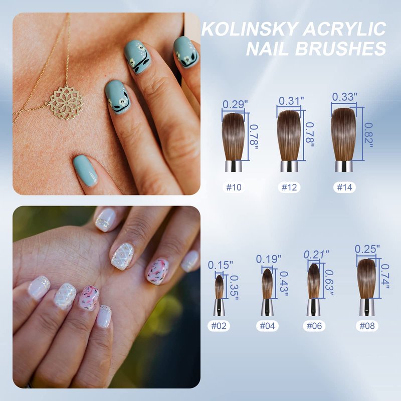Acrylic Nail Brush Size 4,KEMEISI 100% Pure Kolinsky Nail Art Brushes Sturdy Handle Oval Shaped Acrylic Powder Nail Design Tools for Professional Manicure DIY Home Salon (Blue Gradient)
