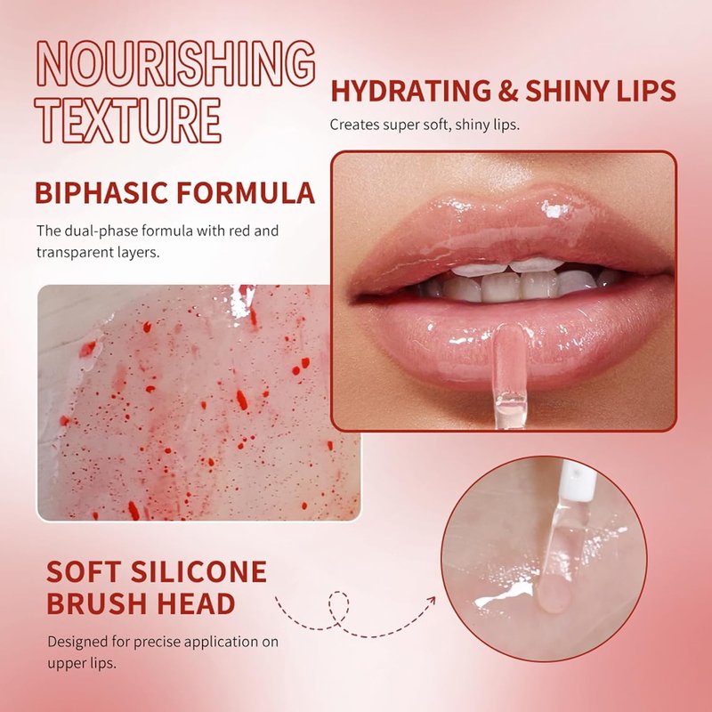 Skiennix Dual-Phase Lip Oil - Moisturizing & Nourishing Gloss in Shiny Red & Transparent