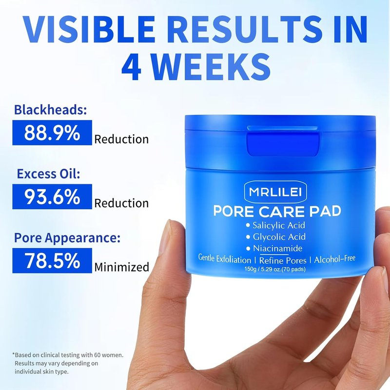 Skiennix BHA Salicylic Acid Toner Pads - Dual-Textured Exfoliation with Glycolic Acid & Niacinamide | 70 Pads + 4 Trial Pads