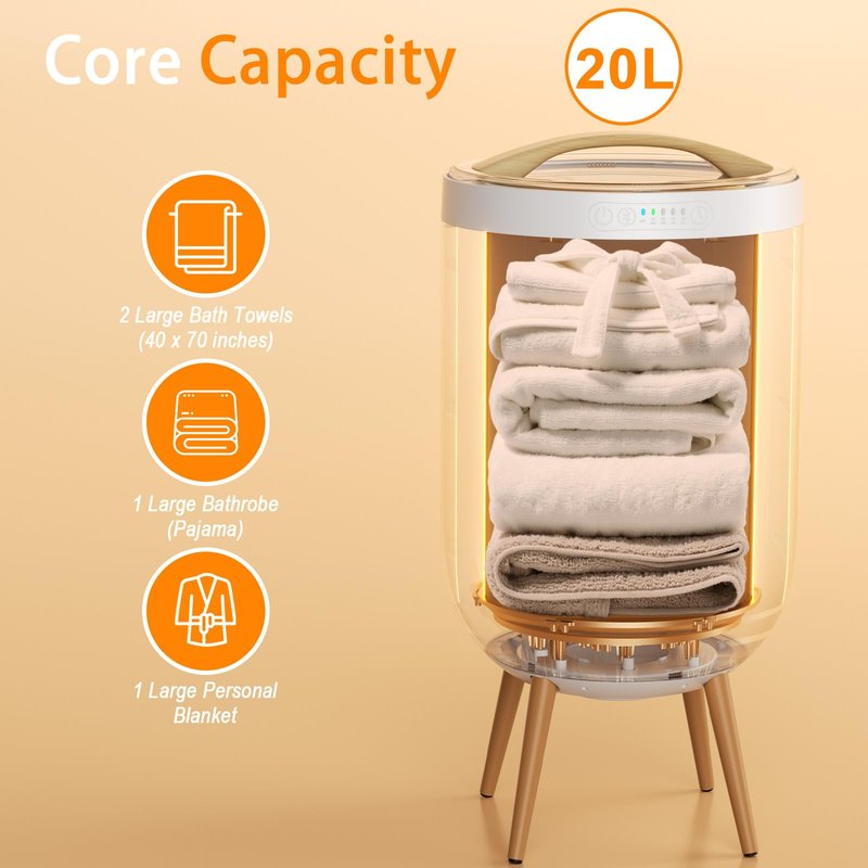 GAMOHOME Towel Warmer Luxury Heated Bucket – Bluetooth Speaker, Ambient Light & Auto Shut Off – Fits Two 40"x70" Towels, Bathrobes, Blankets – Great Gift Idea
