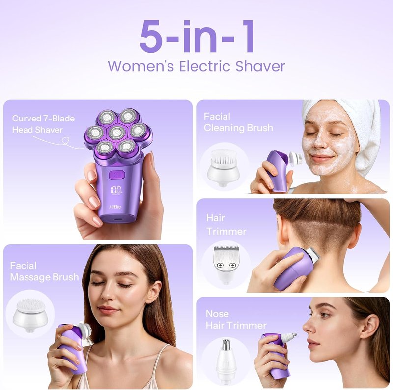 Skiennix Electric Razor for Women - 5-in-1 Rechargeable Body Shaver | IPX7 Waterproof, Violet