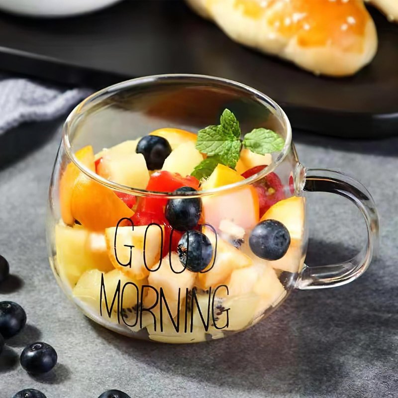 Healvian Glass Soup Bowl Clear Coffee Mug Glass Cereal Mug Breakfast Milk Cup for Porridge Juice Yogurt Tea Beverage Oats Oatmeal 400ml Mixing