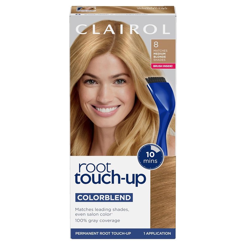 Clairol Root Touch-Up Permanent Hair Dye - 8 Medium Blonde Color | 100% Gray Coverage | Easy Brush Application