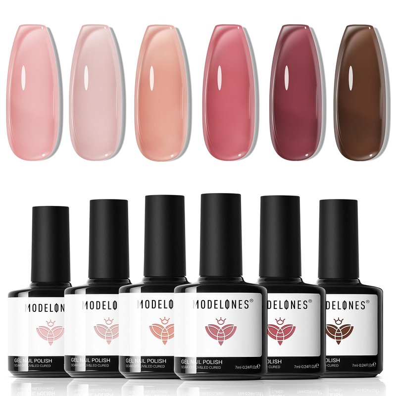 Modelones Gel Nail Polish Set - 6 Colors Including Nude, Red, Pink & Brown | Perfect for DIY Manicure Gifts
