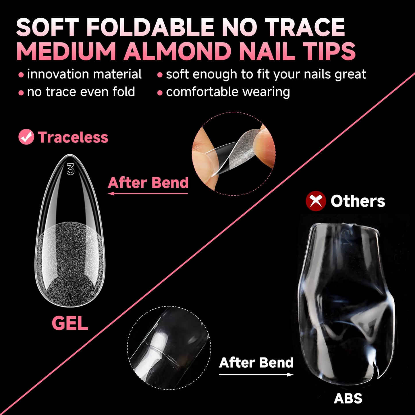 UNA GELLA Medium Almond Nail Tips, 12 Sizes Gel Nail Tips Almond Shape, 120Pcs Pre-file Soft Gel Nails Tips Clear Acrylic Fake Nails Full Cover Nails Tips for Nail Extensions DIY Salon Long Lasting
