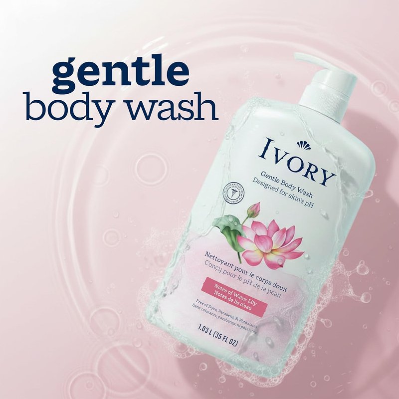 Ivory Body Wash - Gentle Family Formula with Water Lily Scent | 35 oz, Free of Dyes & Parabens
