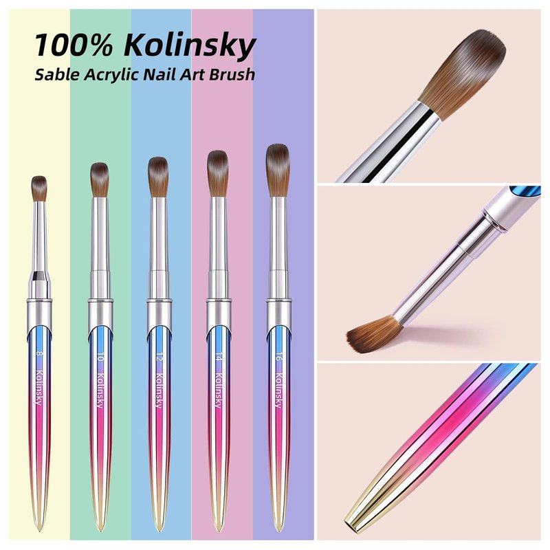 Kolinsky | 100% Pure Acrylic Nail Brush - Handmade Round Size 12 for Professional Nail Art & DIY Manicure