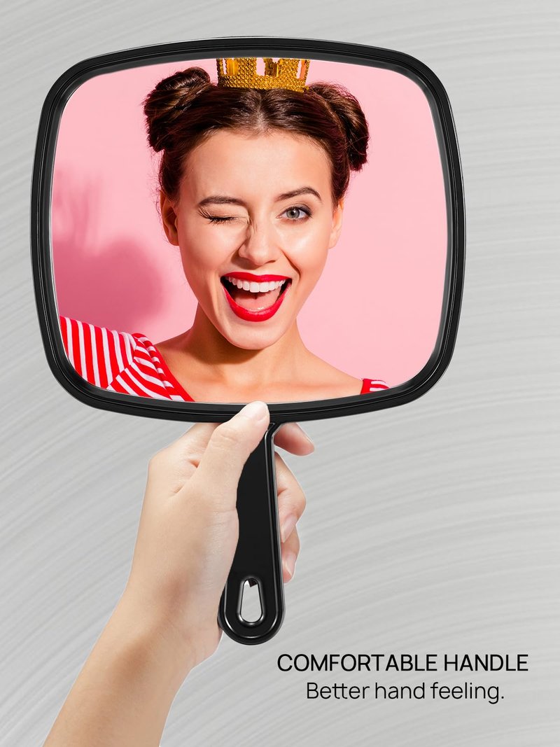 OMIRO 12.4" L x 9" W Hand Mirror, All Black Handheld Mirror with Handle