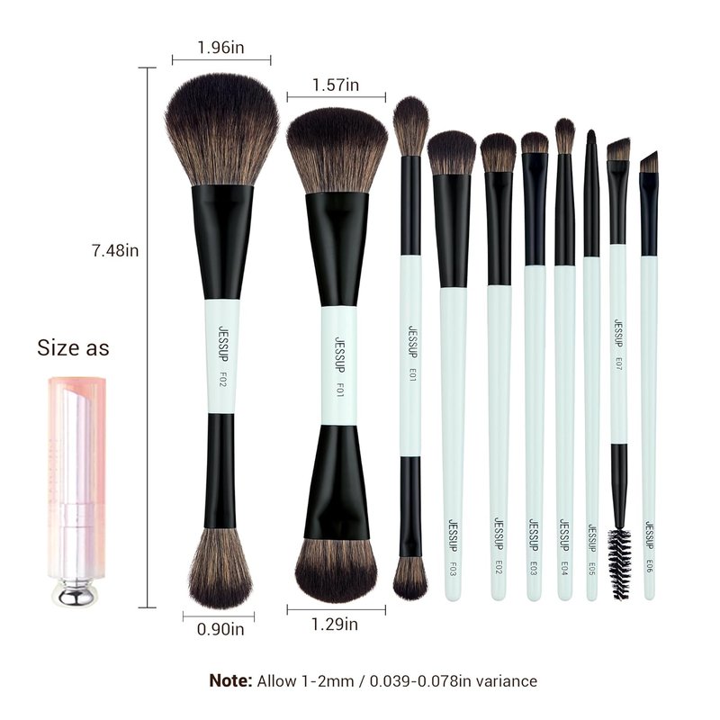 Jessup Makeup Brushes Set - 10-Piece Double-Sided Foundation, Contour & Blending Tools | Bright Cyan, Cruelty-Free