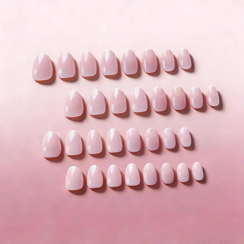 KQueenest Press On Nails - Pale Pink Oval Extra Short | 32 Pcs, 16 Sizes, Reusable Glossy Design