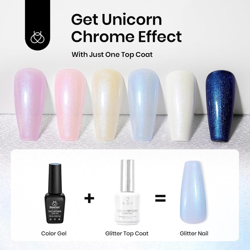 Beetles Glitter Top Coat Gel Polish - Hema Free, Shimmer Finish | 15ml Long-Lasting Nail Art Gift for Women