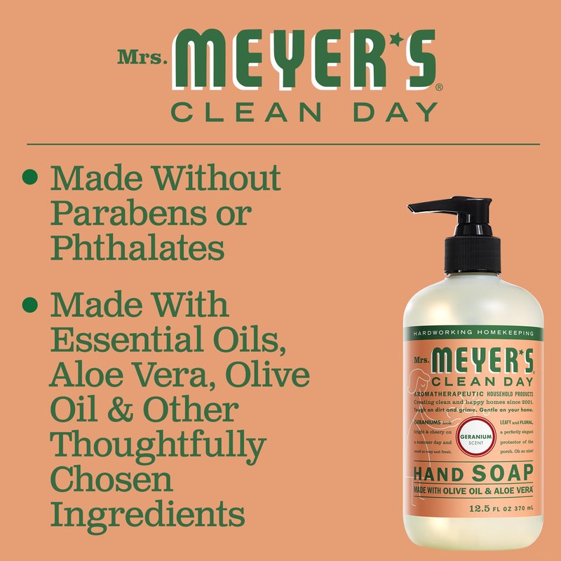 MRS. MEYER'S CLEAN DAY Hand Soap, Made with Essential Oils, Geranium, 12.5 fl. oz