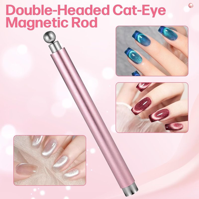 Qianyu Cat Eye Nail Magnet Gel Polish - 3 in 1 Tool with Heart Magnet & Dual-Ended Pen | 2 Pcs Bunny Guides for 3D Nail Art