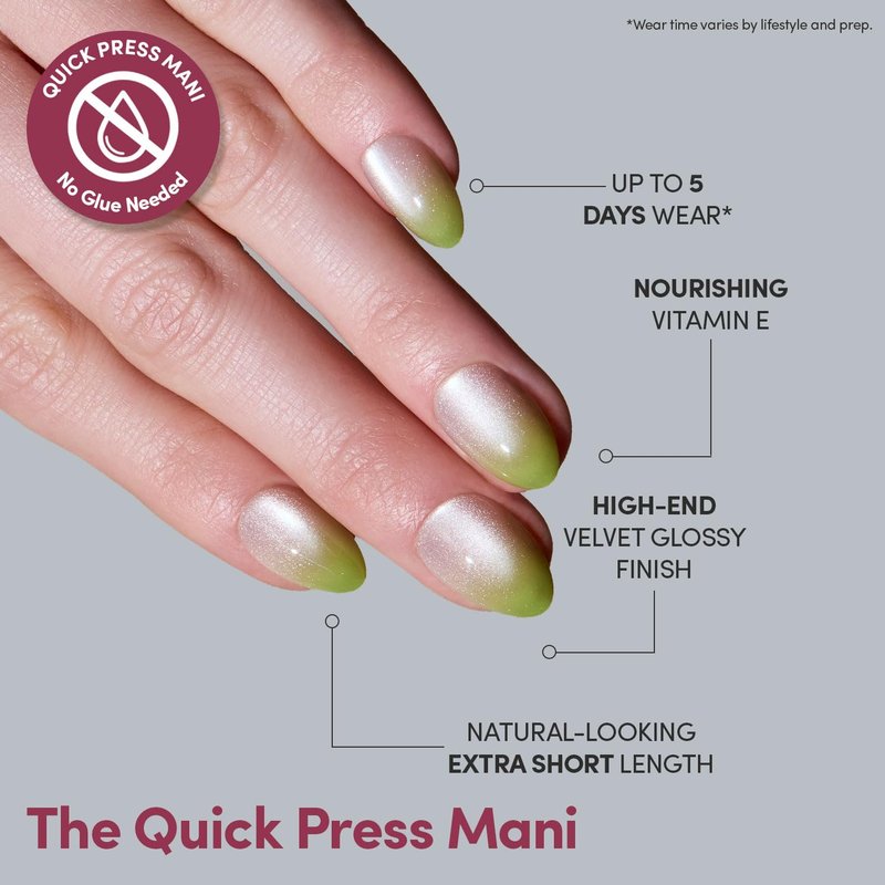 Glamnetic Quick Press Mani - Mess-Free Peel and Stick Almond Nails | Lime Beam, 15 Sizes, 30 Nail Kit