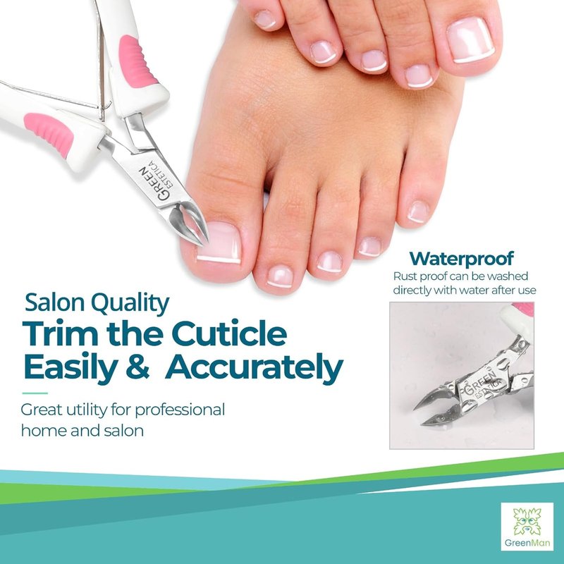 Professional Cuticle Trimmer - Premium Stainless Steel Nipper with Non-Slip Grip | Double Spring Manicure & Pedicure Tools in White/Pink & Silver