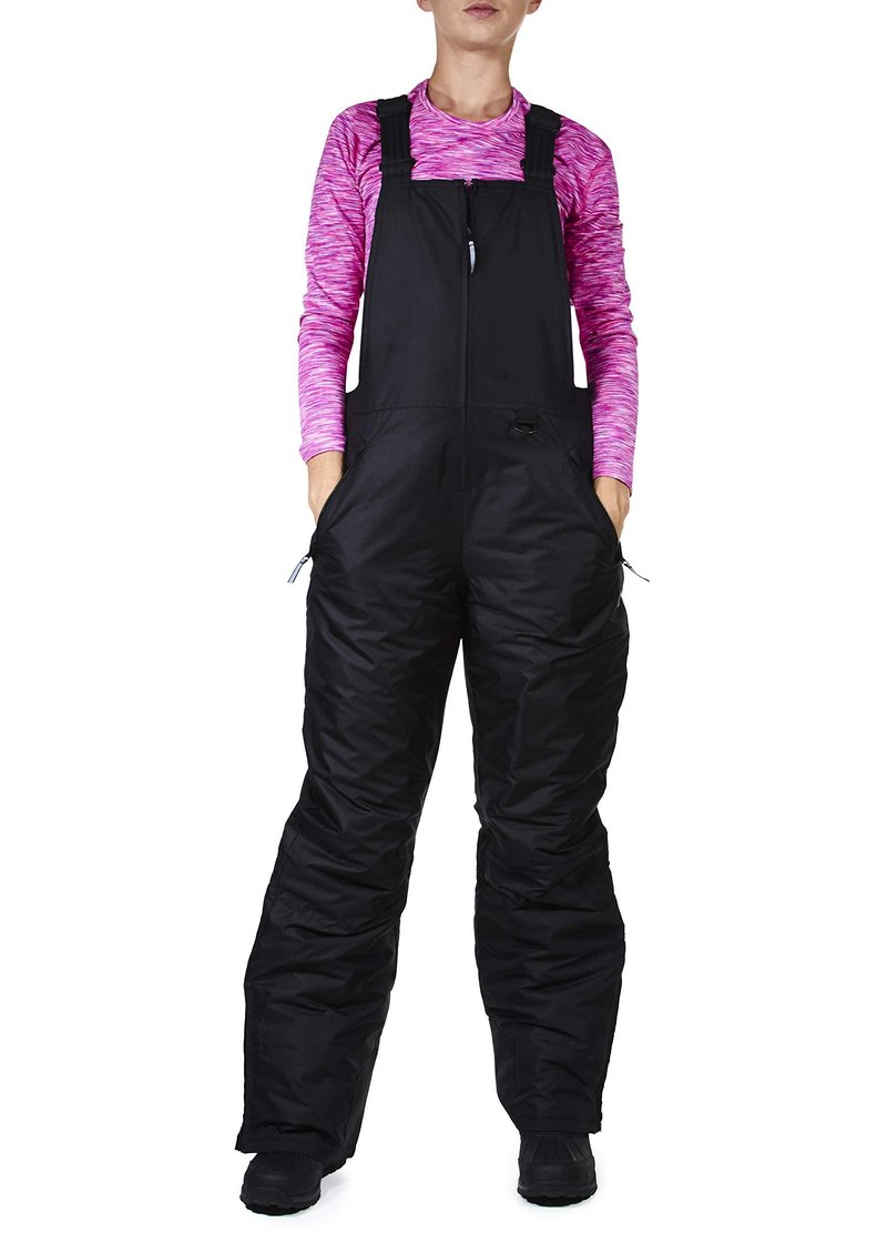 Arctic Quest Womens Ski Snow Bibs Pants Insulated Water Resistant Overalls Snowboarding Winter Waterproof Pants Women, Black, Small