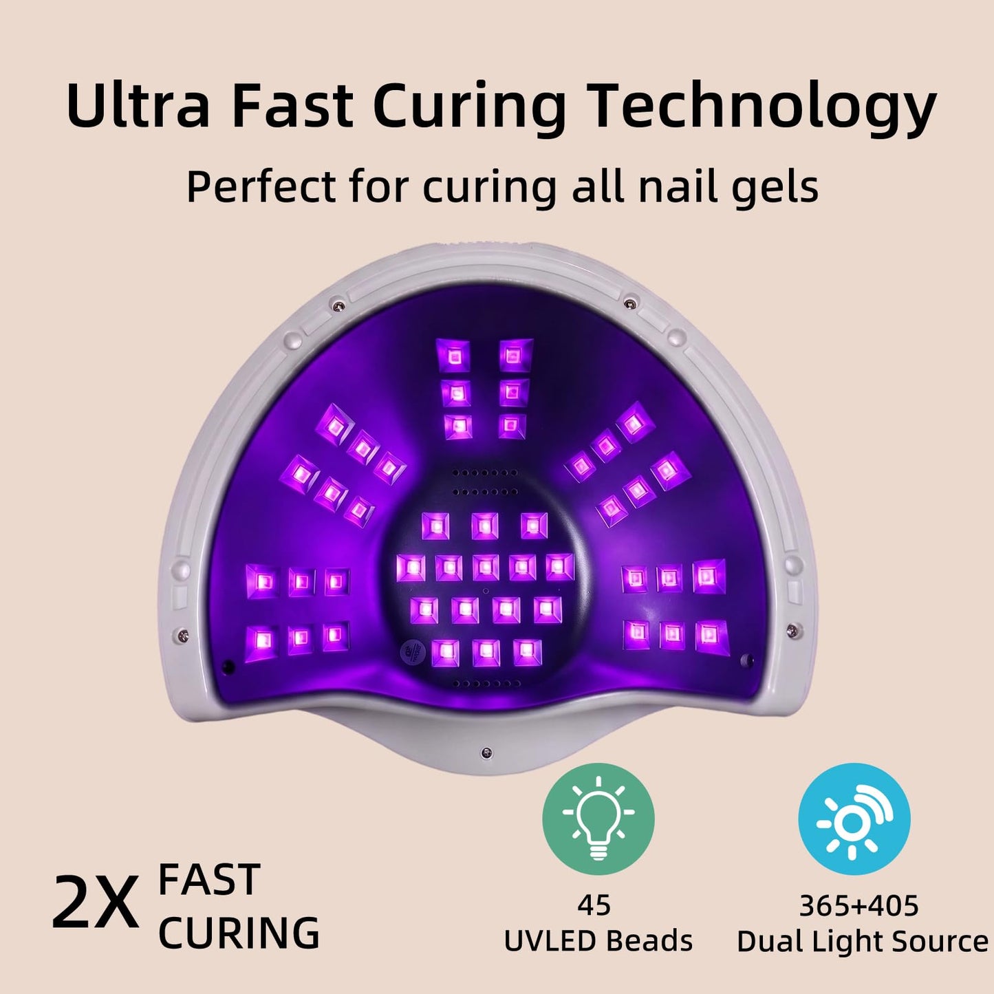 UV LED Nail Lamp, 280W Fast Curing Gel Nail Dryer for Gel Polish, Rhinestone Glue, Solid & Liner Gel, 4 Timers & Spacious Chamber with Smart Sensor, Professional 45Pcs LEDs for Home Salon Use