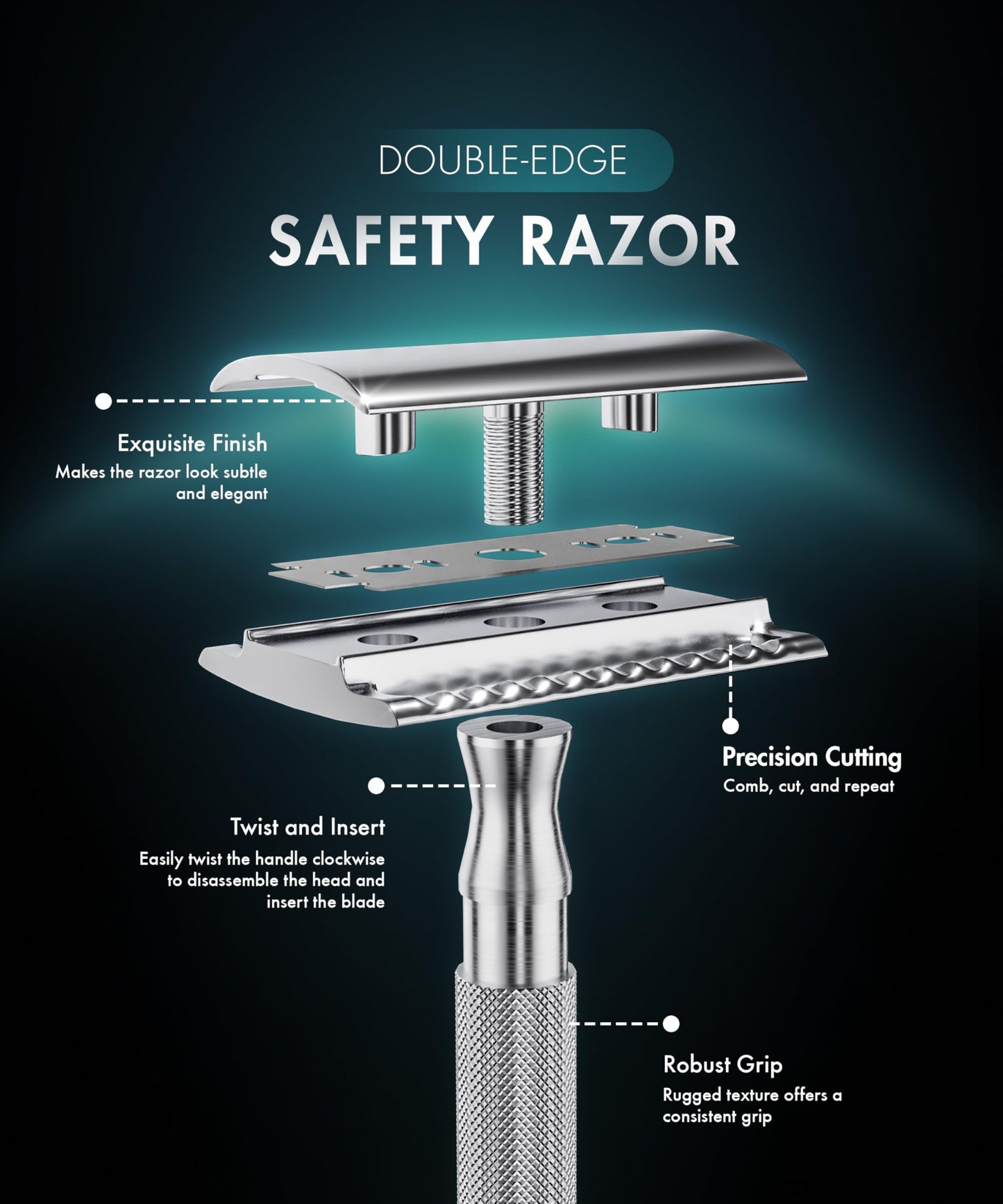 Utopia Care Double Edge Safety Razor for Men & Women with 10 Premium Stainless Steel Blade Refills, Reusable Single Blade Razor, Silver