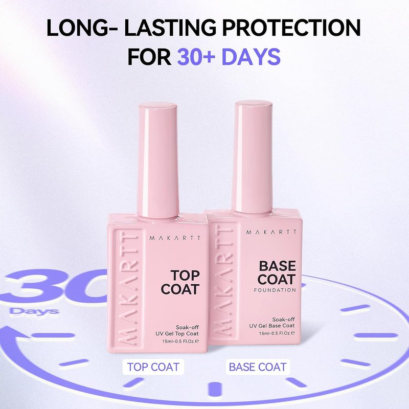 Makartt Gel Top and Base Coat Set - 2 PCS 15ml No Wipe Diamond-Shine Long-Lasting Nail Polish | Perfect for Home DIY Gifts
