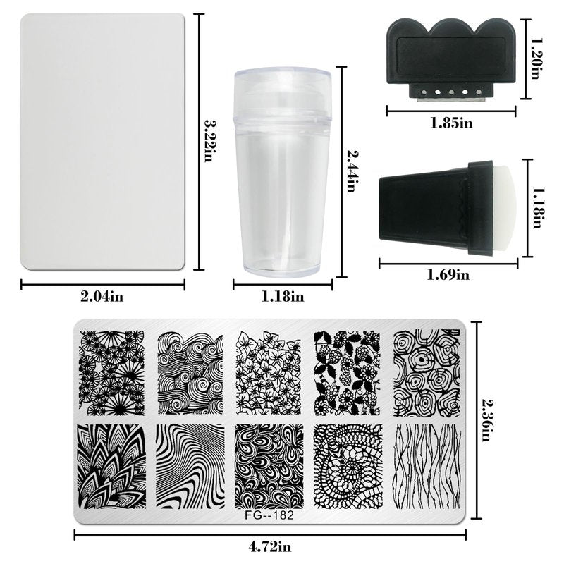 AddFavor Nail Stamper Kit 7pcs Nail Stamping Plates Geometric Mandala Flower Nail Stencils with 2 Stamp and 2 Scraper for Home Salon Manicure Design Supplies Tools