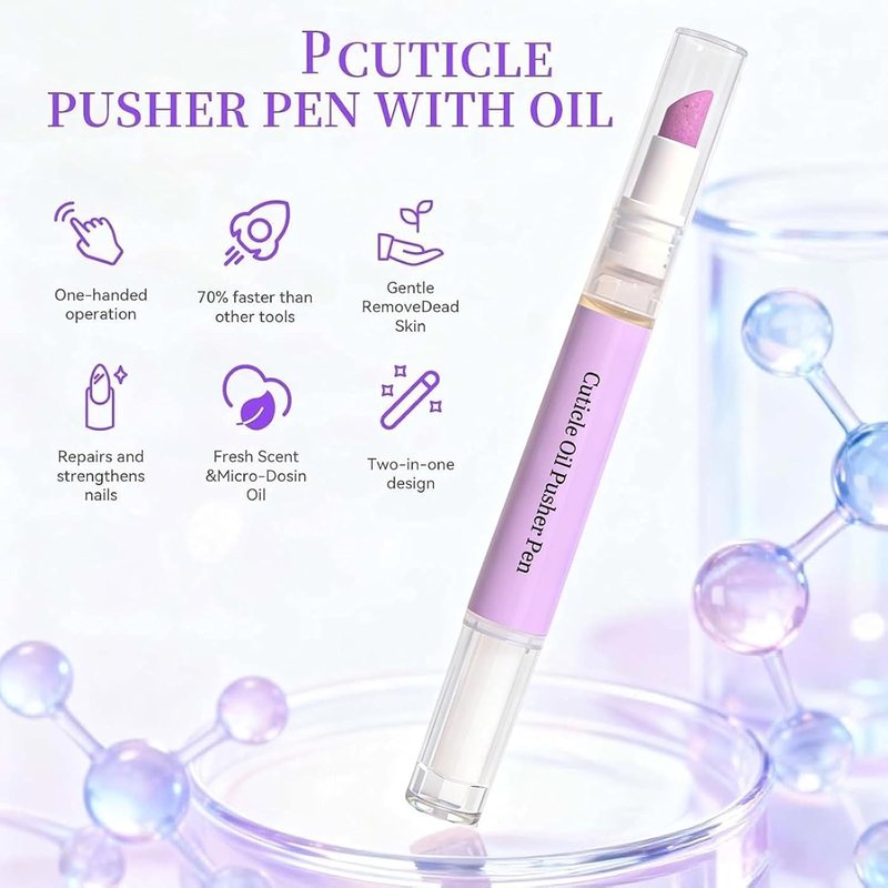 2-in-1 Cuticle Oil Pusher Pen, 2 Pcs Cuticle Oil Pusher Pen for Dry Nails & Cuticles, Nail Cuticle Pen Applicator, Cuticles Remover Pens for Hangnails, Moisturize Strengthen Brighten