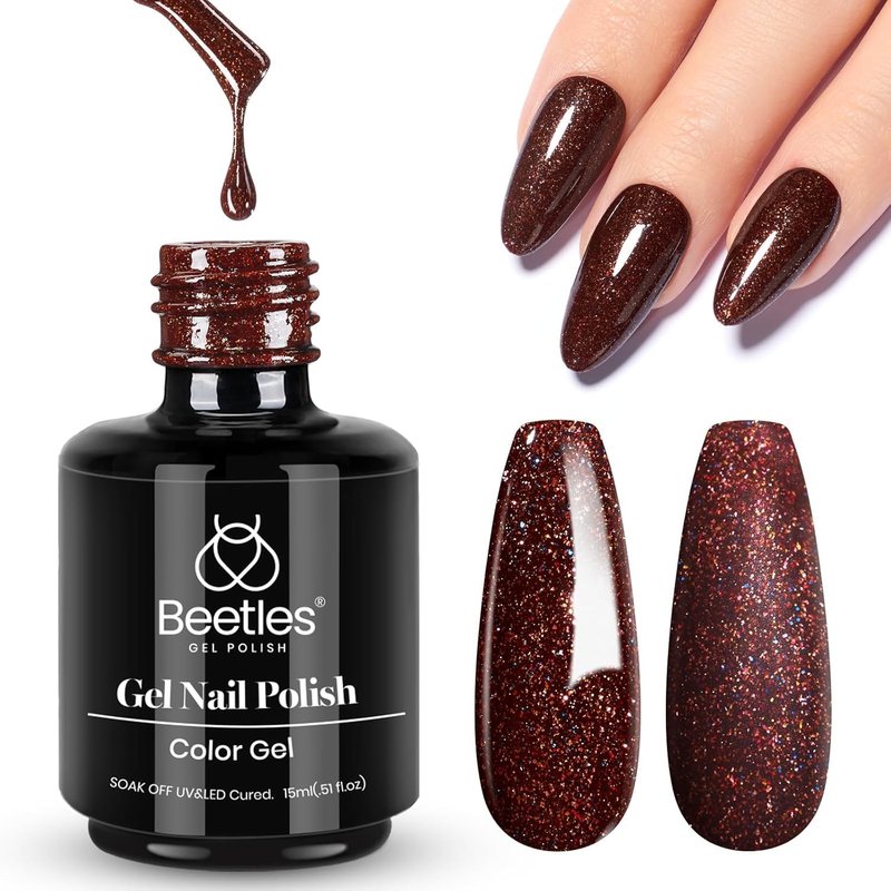 Beetles Brown Glitter Gel Nail Polish - Chocolate Brown Soak Off 15ml | Perfect for DIY Nail Art & Manicure