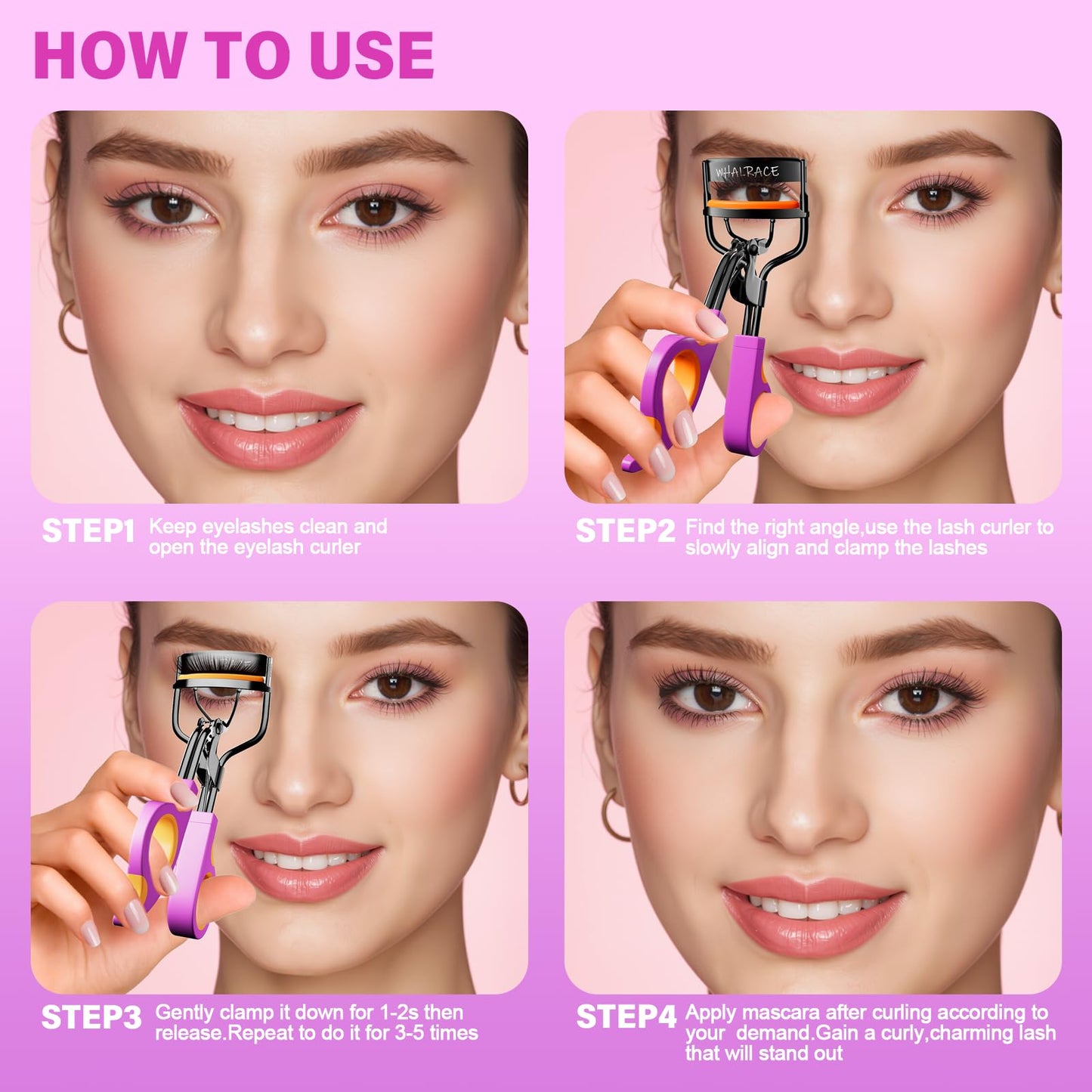 Whalrace Eyelash Curlers with 6PCS Extra Replacement Pads, Premium Quality Eye Lash Curler, Superior Curling Effect, Easy to Hold and Use, Valentine's Day Gift for Her - Orange Purple Handle