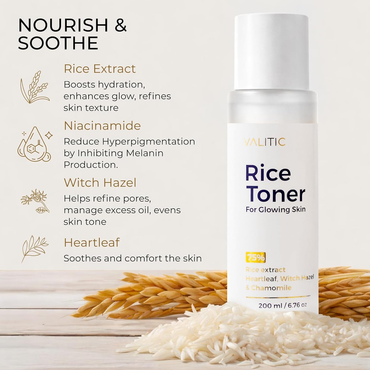 VALITIC Rice Toner - Milky Hydrating Face Toner with Niacinamide & Rice Extract | 200 ml, 6.76 fl oz