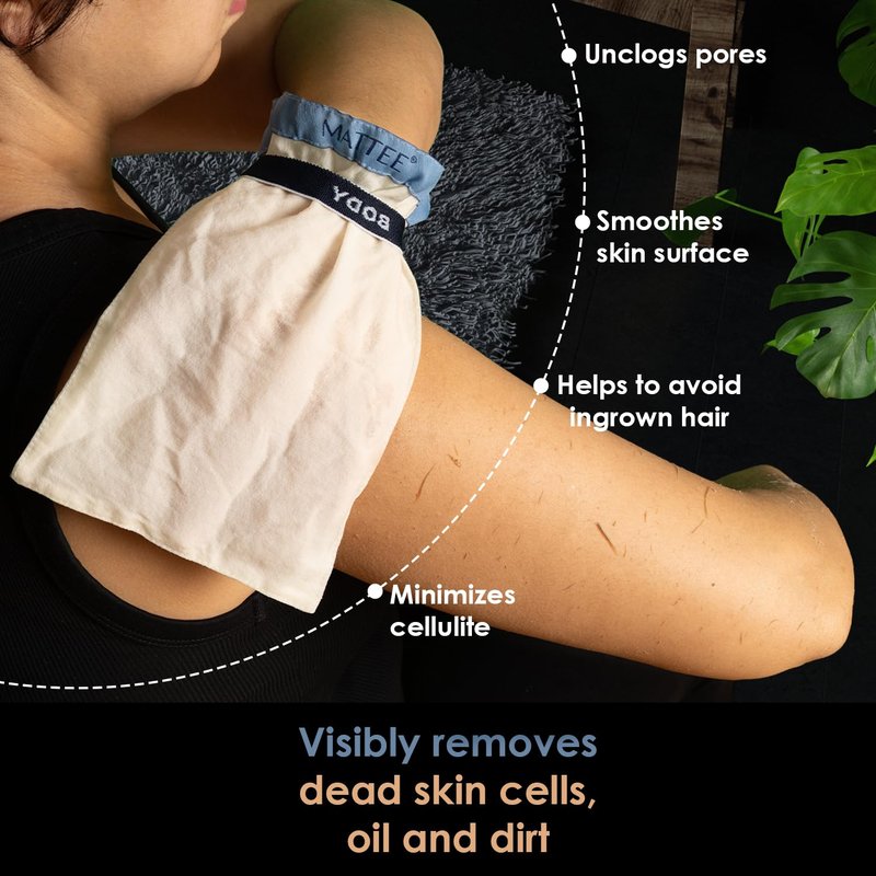 MATTEE Kessa Exfoliating Glove 2-Pack – Turkish Hammam Mitt for Dead Skin Removal, Smooth Skin & Self Tan Prep