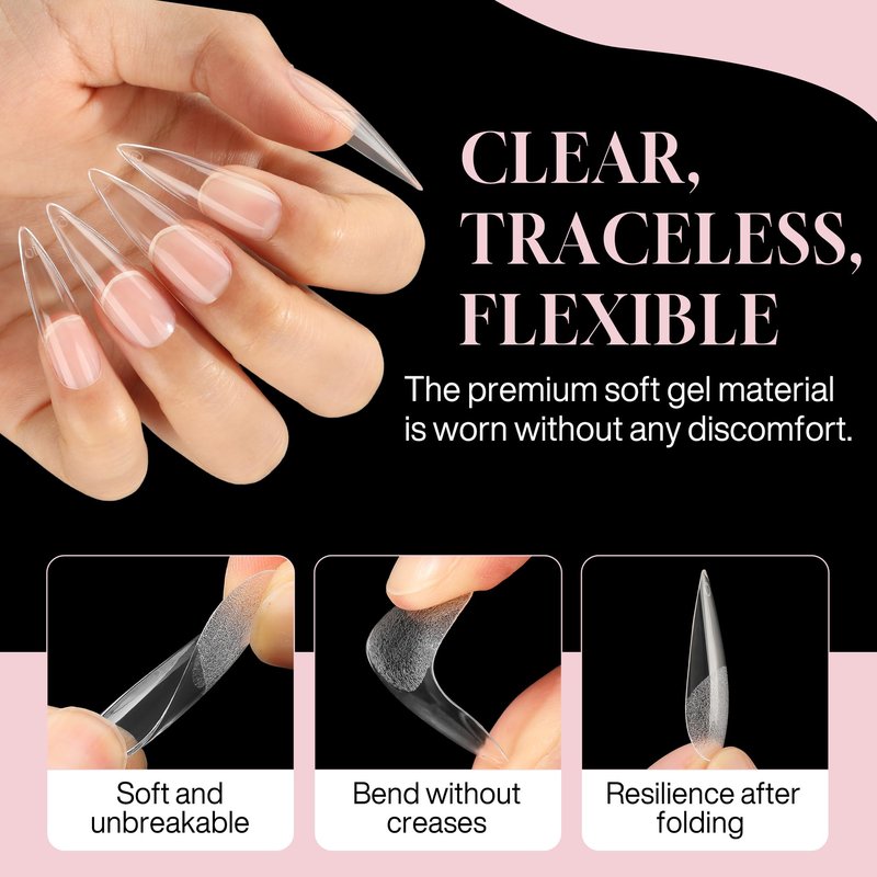 Luckyfairy Long Stiletto Nail Tips: 240pcs Long Almond Matted Stiletto Gel Nail Tips No C Curve False Acrylic Fake Nails Full Cover Press On Nails Extensions DIY Home Salon 12 Sizes