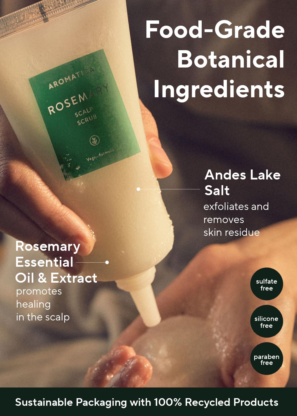 AROMATICA Rosemary Scalp Scrub 5.82oz / 165g, Scalp Treatment, Scalp Exfoliator with Salt Hair Scrub for Oily Scalp, Dandruff, Build Up Remover