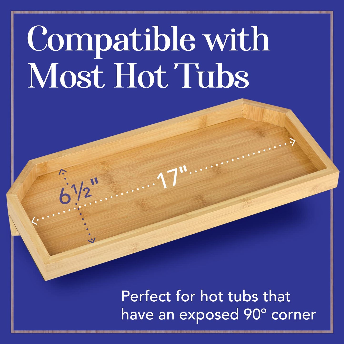 IMPRESA Bamboo Hot Tub Tray Table - 17" x 7.5", Modern Bamboo - Waterproof UV-Coated Caddy with Anti-Slip Backing for Drinks & Essentials - Hot Tub Accessories - Outdoor Spa Drink Table & Bathtub Tray