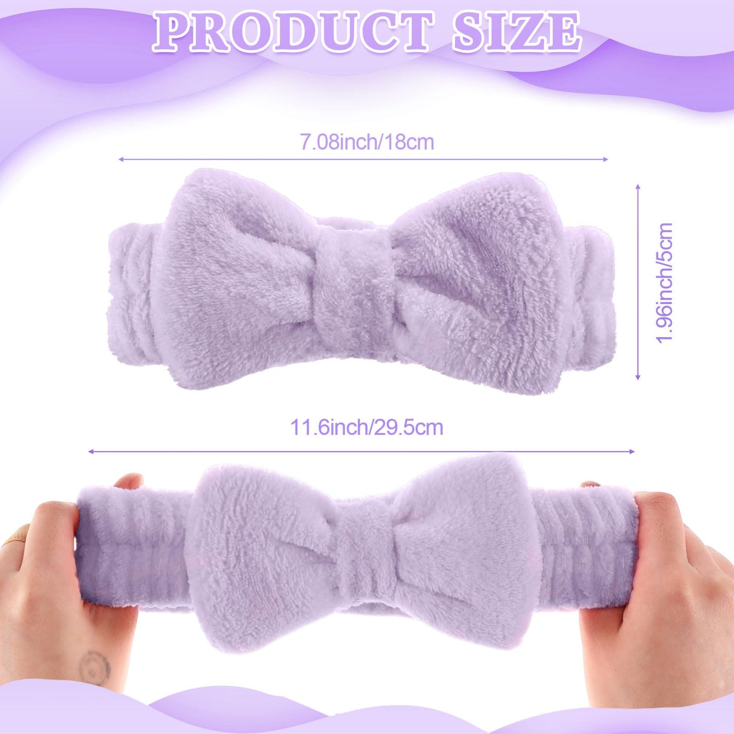 Wavyknot 50 Pcs Spa Headband Bulk Spa Sleepover Party Supplies for Washing Face with Removable Bow Makeup Elastic Bowknot Headband for Women Gifts Skincare Microfiber Hairband (Purple Style)