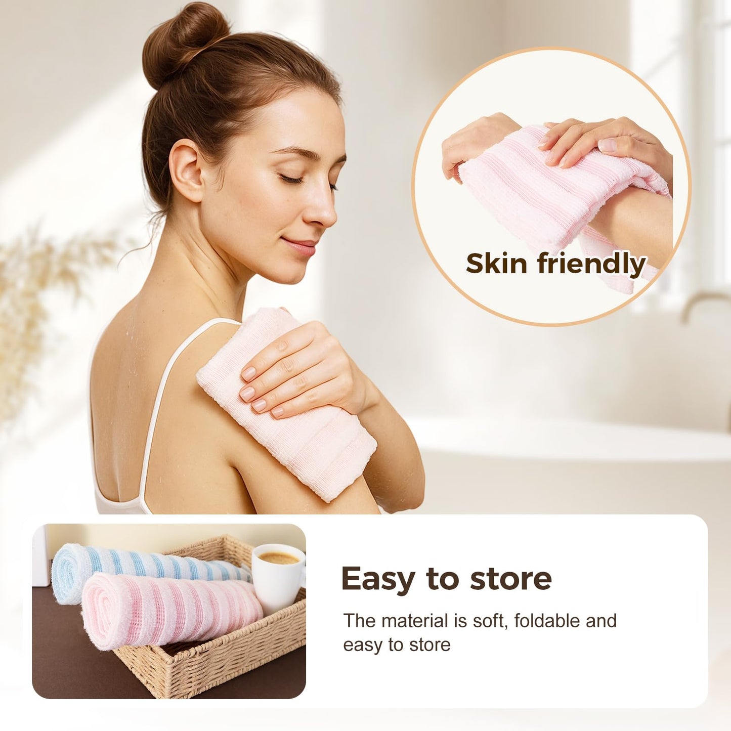 Exfoliating Shower Towel, 2026 New Soft Textured Exfoliating Bath Towel for Home, Rich Foaming Body Washcloth, Soft Foldable Back Scrub Towels, for Cleaning Body Skin (3SET1)