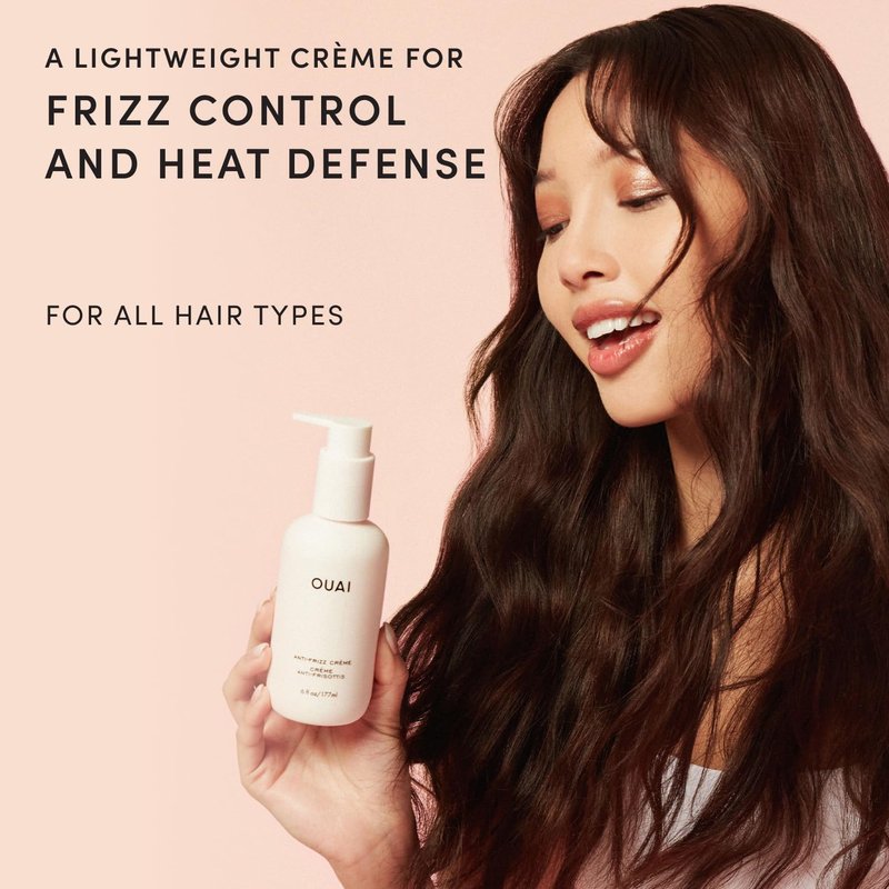OUAI Anti Frizz Cream Travel Size - Moisturizing Hair Cream with Frizz Control & Heat Protection - Provides Hydration with Jackfruit & Beetroot Extract - Paraben, Phthalate & Sulfate Free (3 oz)