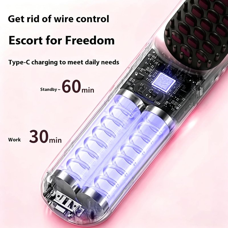 Go Brush Pro Cordless Straightening Brush - Fast 30s Heat, 4 Temp Settings, Ionic & Ceramic Care | Pink