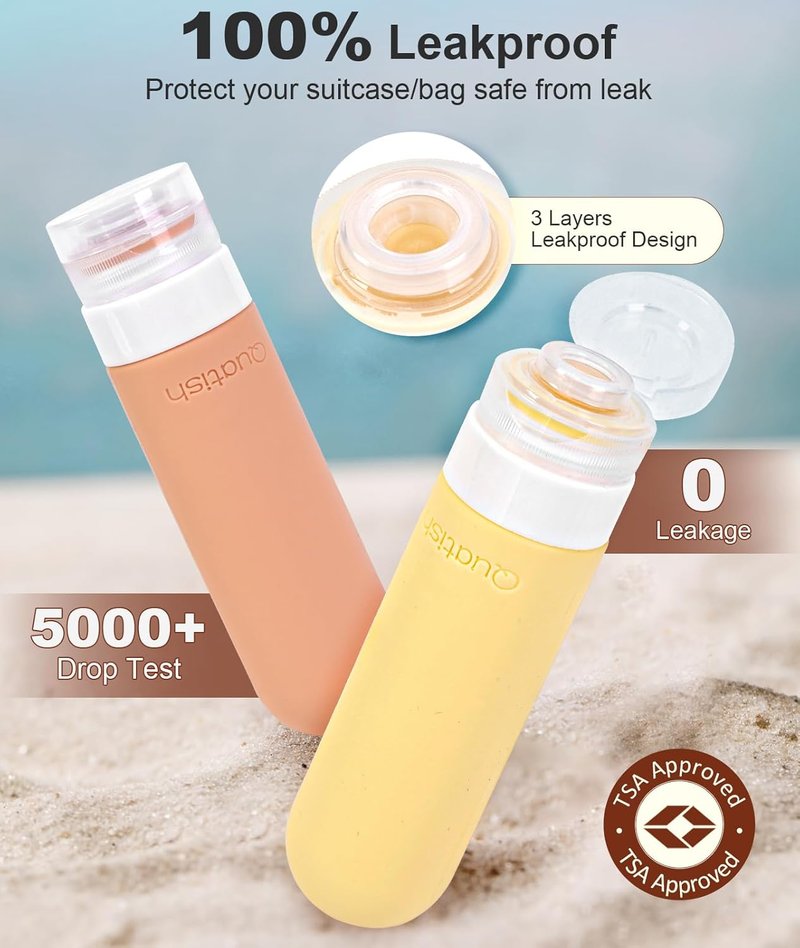 Quatish Travel Bottles - Leak Proof Silicone Toiletry Containers | TSA Approved, 3 oz, 4 Pack, Multi-Color