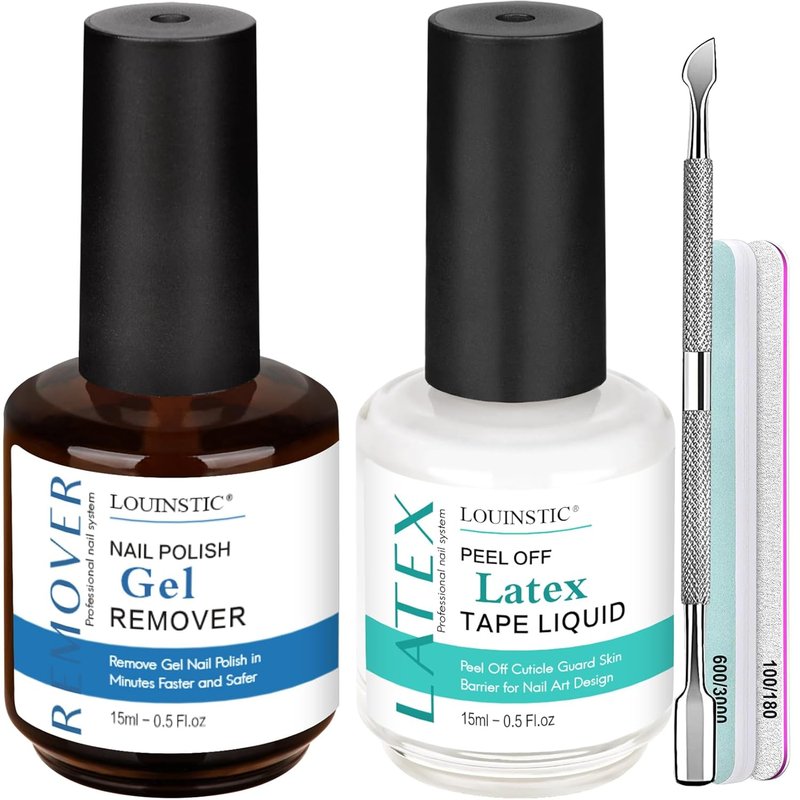 LOUINSTIC Gel Nail Polish Remover - Low-Irritation Liquid Latex with Manicure Tools | Quick 2-5 Minute Removal