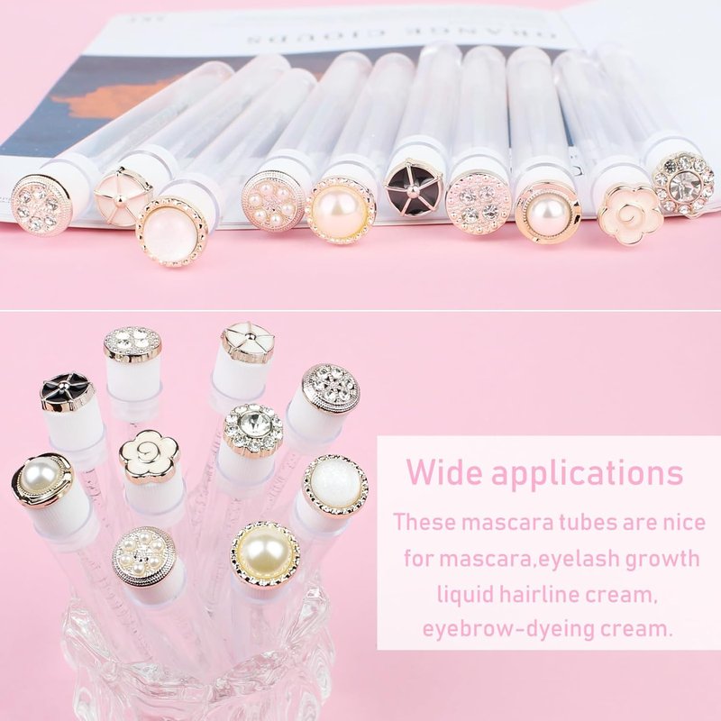 Skiennix 20pcs Mascara Wands - Reusable Lash Spoolies & Eyelash Brush Tubes | Pearl Diamond Design